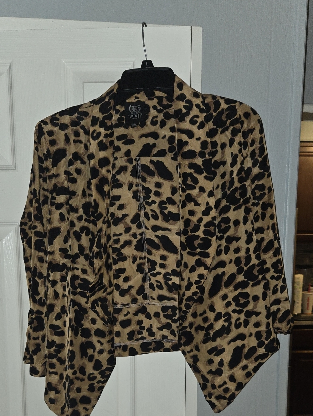 Leopard Print Open Front Jacket - Tan/Black
